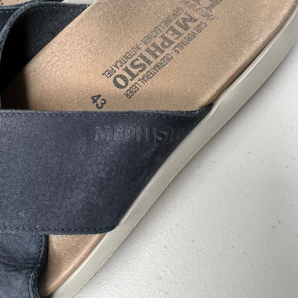 Mephisto Navy Leather Slide Sandals Men Size 10 - Picture 3 of 9